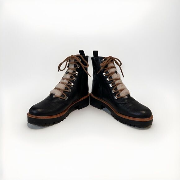 Nine West Women's 8 Black Ivani Sherpa Lace-up Combat Boots - Picture 3 of 10